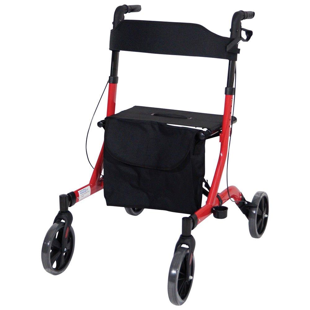 Red Deluxe Ultra Lightweight Aluminium 4 Wheeled Rollator Foldable Walking Aid
