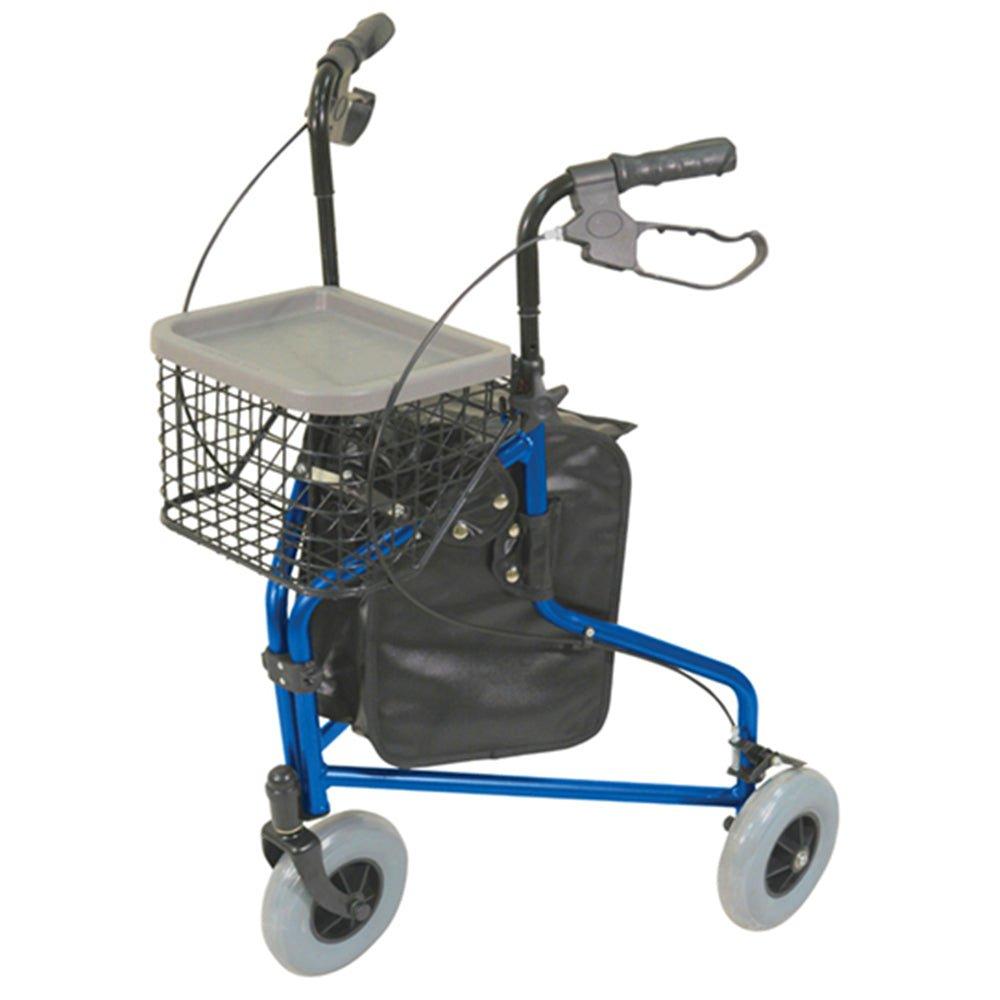 Blue Foldable Aluminium Tri-Walker - Bag AND Basket Included 132kg Weight Limit