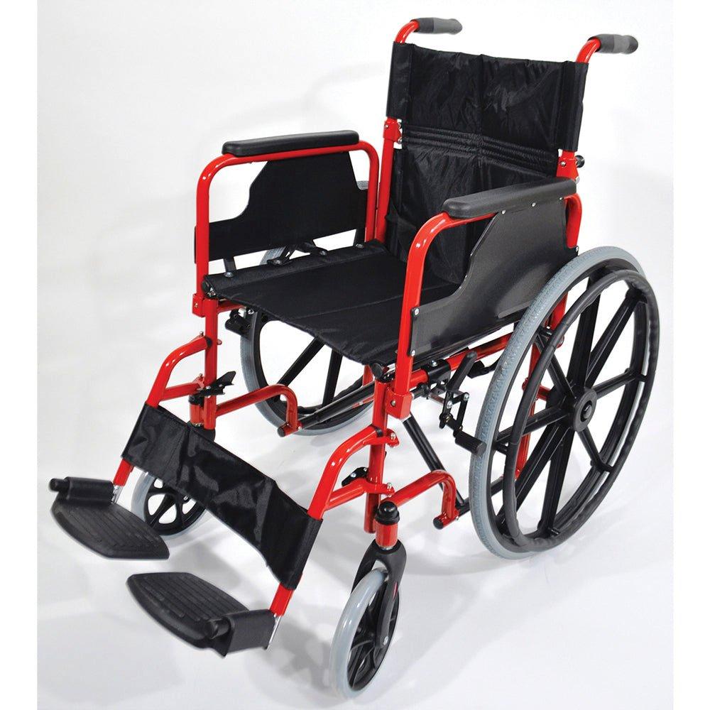 Deluxe Self Propelled Steel Wheelchair - Semi-Foldable Design - Red Finish