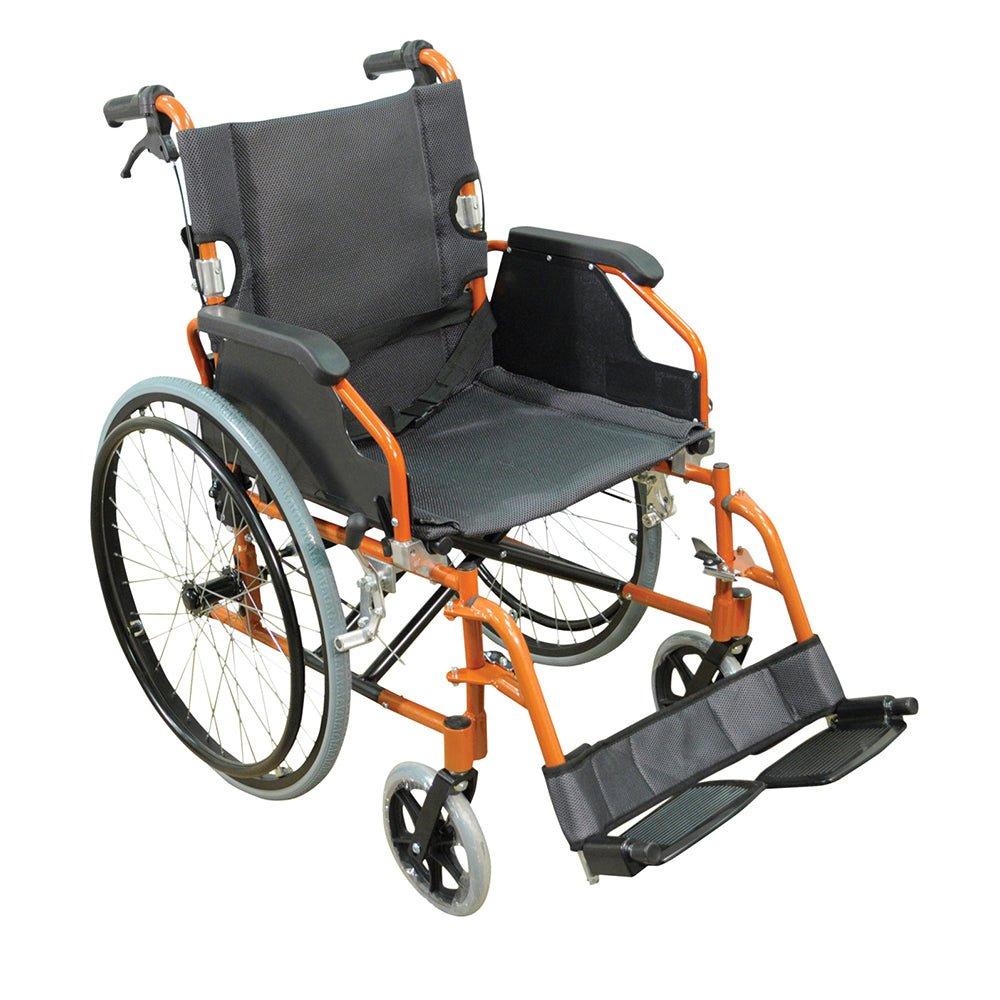 Deluxe Self Propelled Aluminium Wheelchair - Compact Foldable Design - Orange