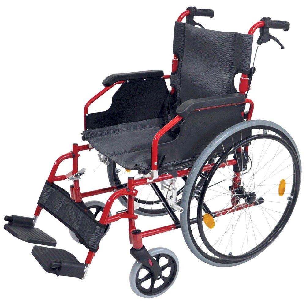 Deluxe Self Propelled Aluminium Wheelchair - Compact Foldable Design - Red