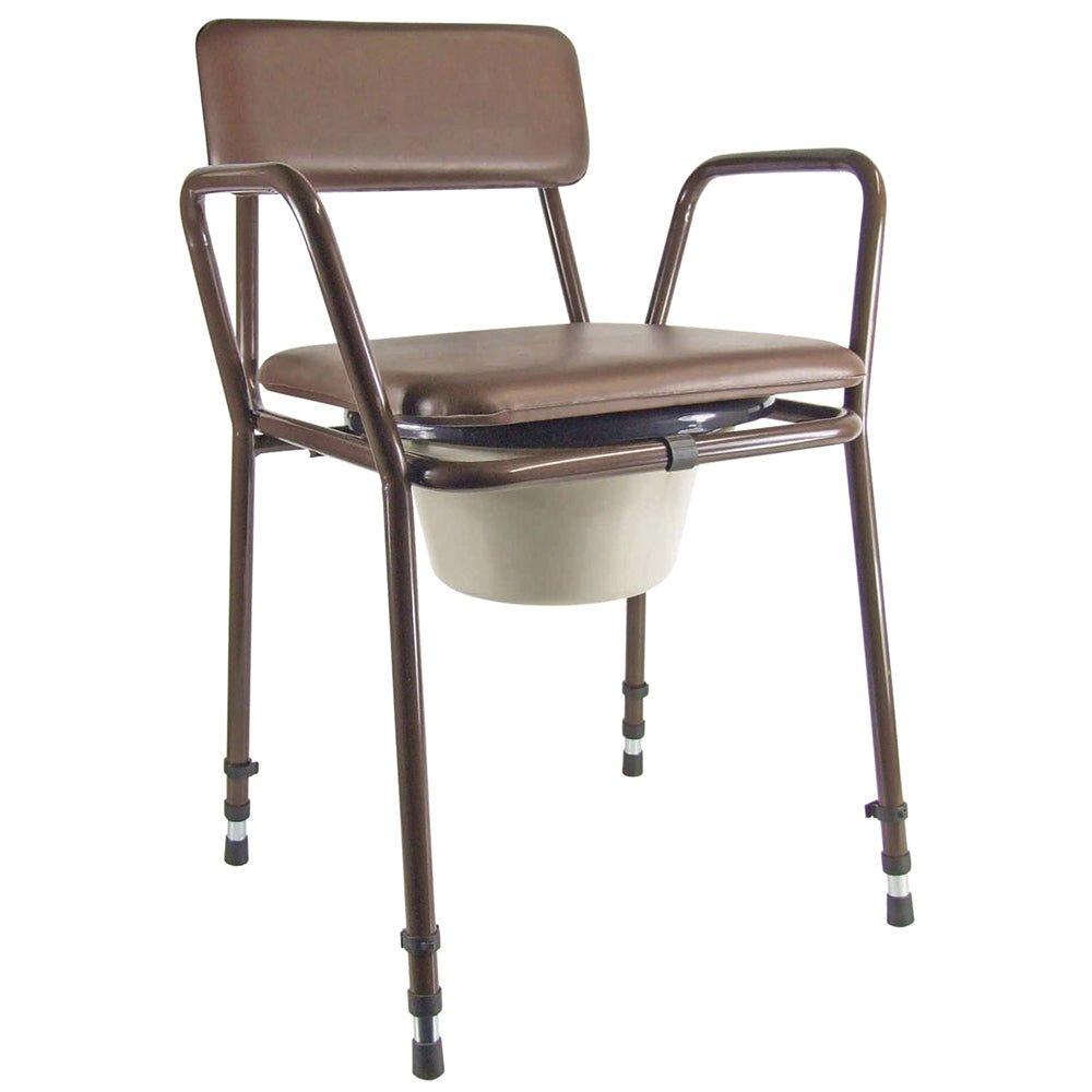 Height Adjustable Bedroom Bathroom Commode Chair - 5 Litre Pail with Lid - Brown