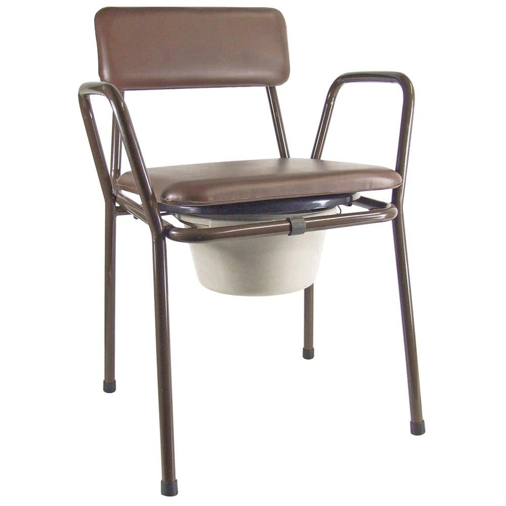 Stackable Bedroom Bathroom Commode Chair - Padded Backrest - 5 Litre Pail