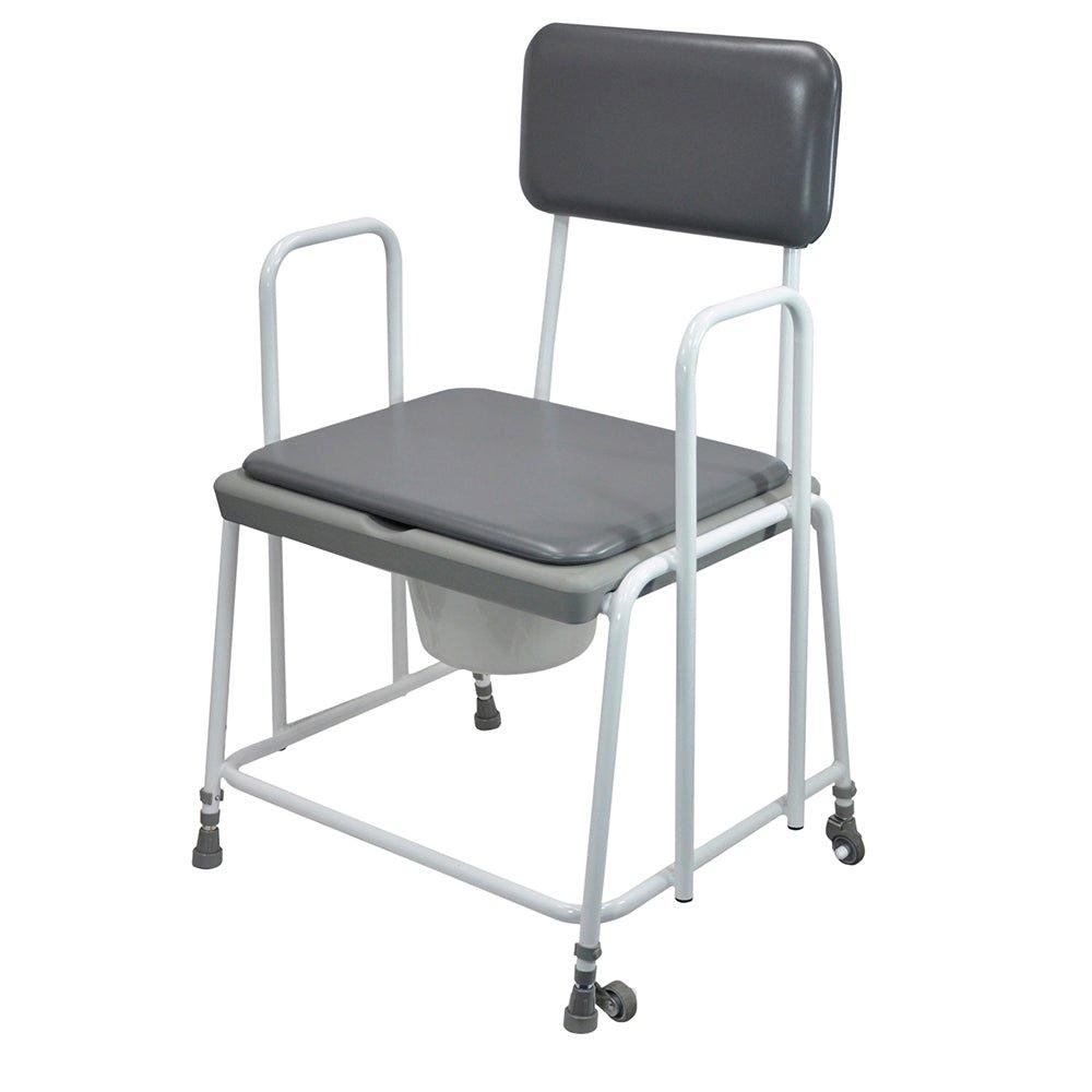 Height Adjustable Bariatric Commode Chair - 7.5 Litre Pail with Lid - Vinyl Seat