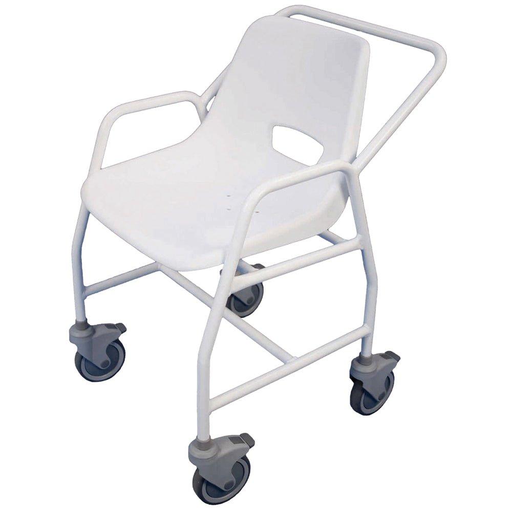 Mobile Shower Chair with Castors - 4 Brake Design - Fixed Height - Easy to Clean