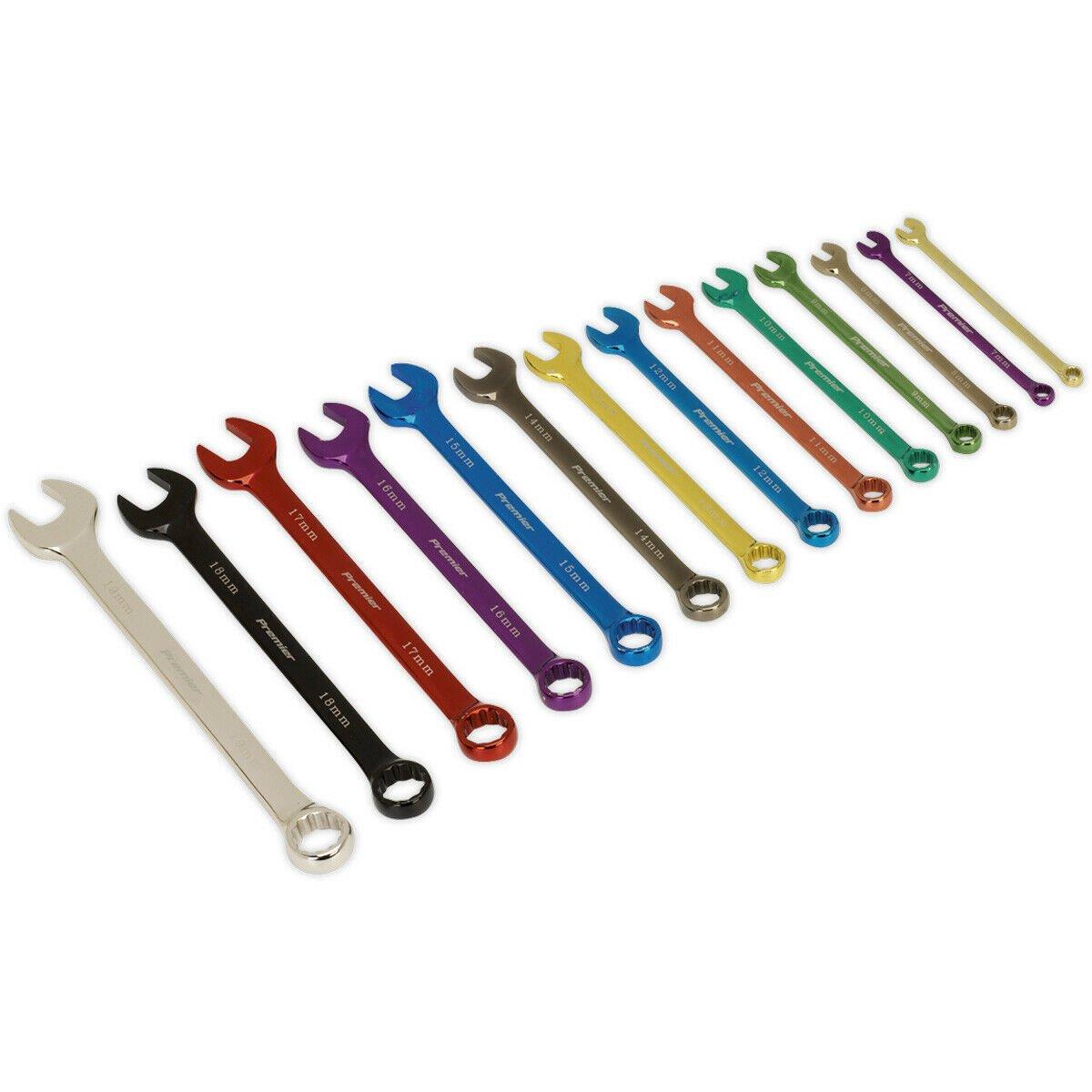 14pc MULTI COLOUR Combination Spanner Set Metric 12 Point Socket Nut Ring Wrench