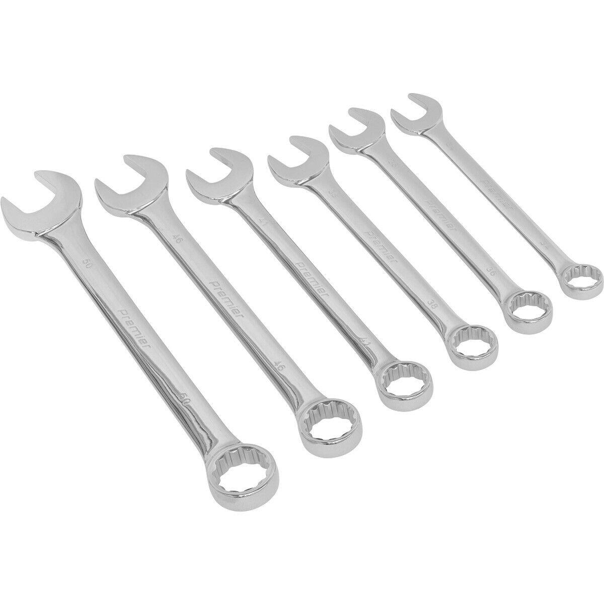 6pc EXTRA LARGE Combination Spanner Set - 34mm to 50mm 12 Point Nut Ring Wrench
