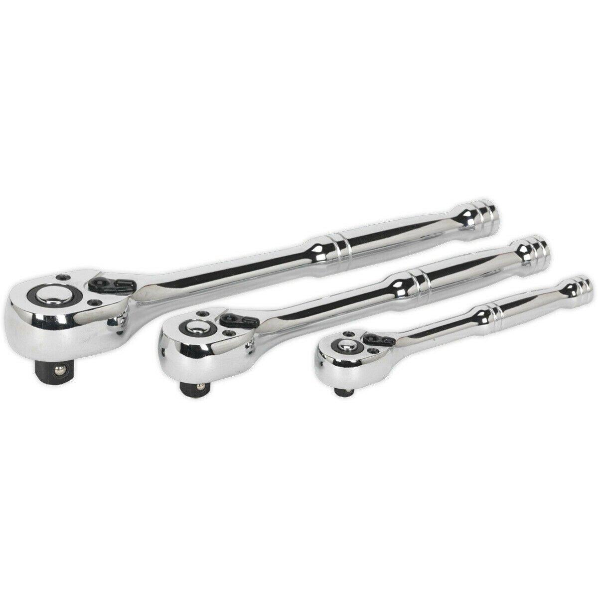 3 Piece Flip Reverse Ratchet Wrench Set - 1/4 3/8 and 1/2 Inch Sq Drive