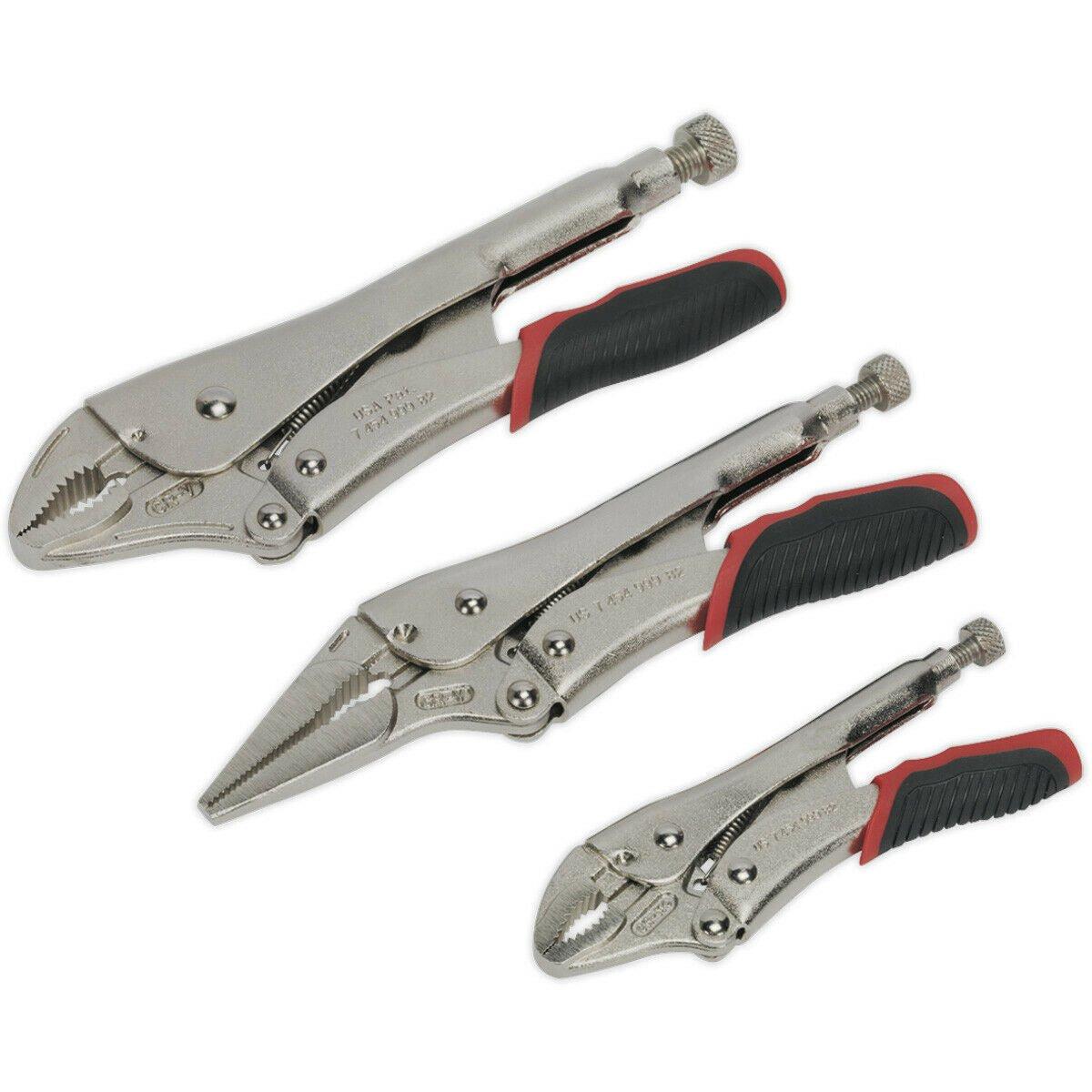 3 Piece Quick Release Locking Pliers Set - Curved and Long Nose Pliers - Steel