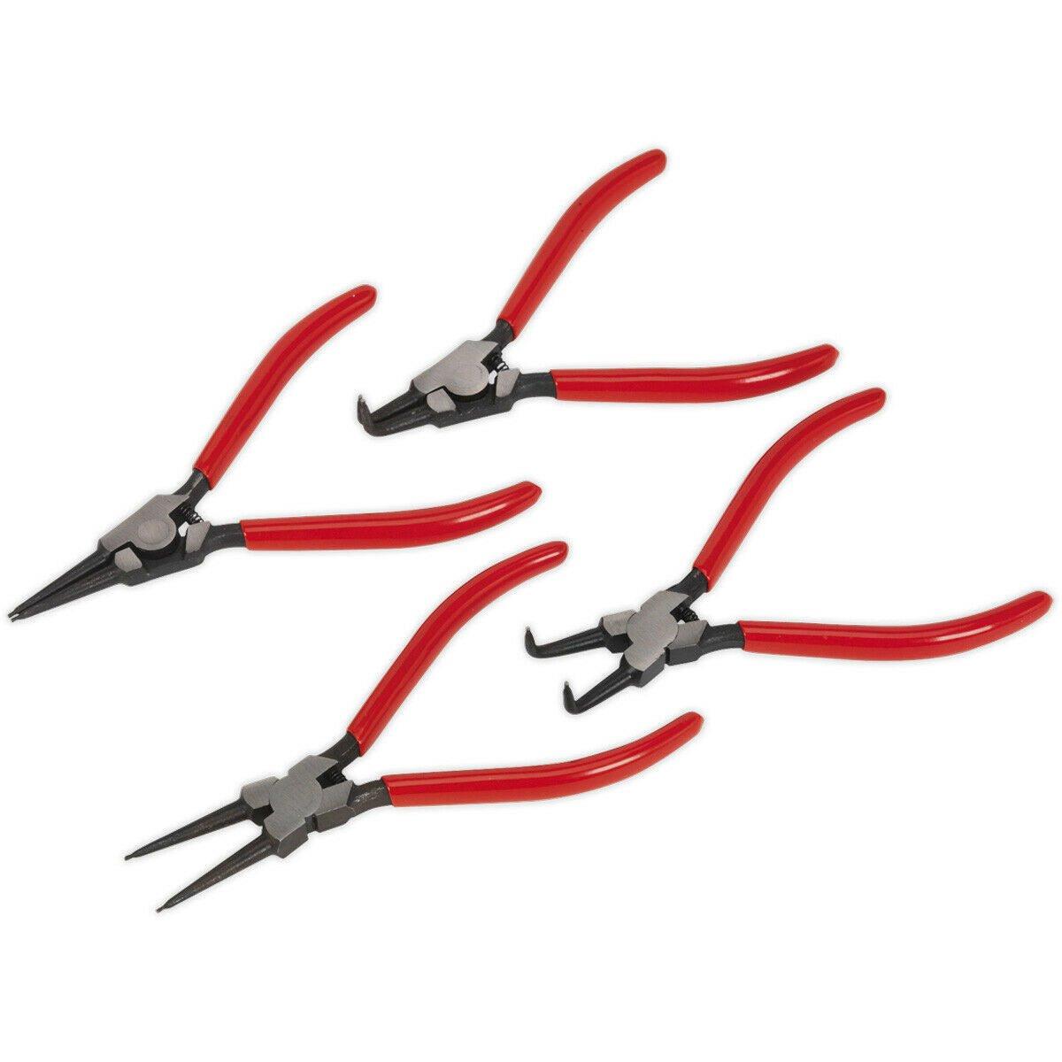 4 Piece 180mm Circlip Pliers Set - Hardened - Spring Loaded Jaws - Non Slip Tips