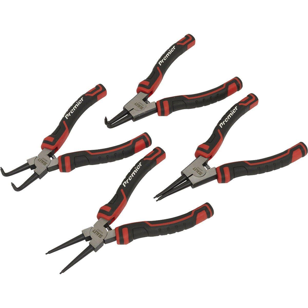 4 Piece 180mm Circlip Pliers Set - Spring Loaded Jaws - Forged  Non-Slip Tips