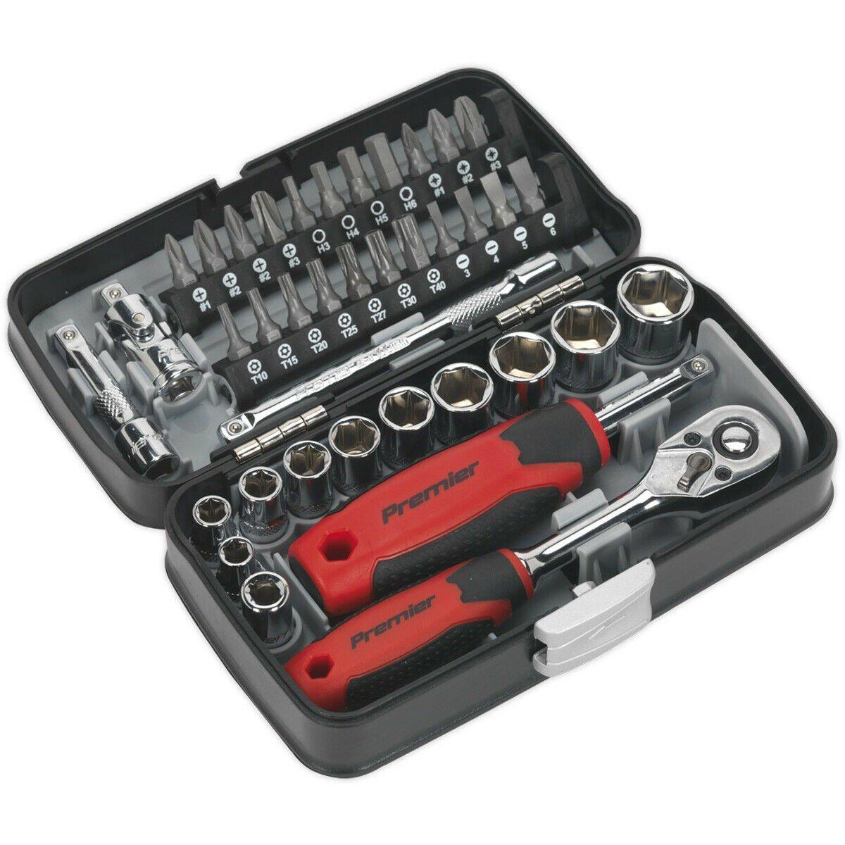 38 Piece 1/4 Inch Drive Socket and Bit Set - Chrome Vanadium - Ratchet Wrench