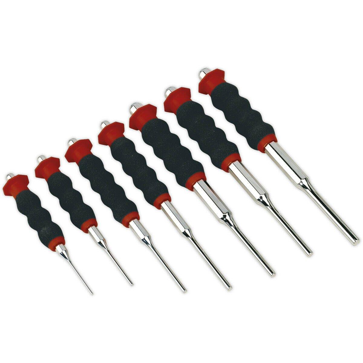 7 Piece Sheathed Parallel Pin Punch Set - Contoured Foam Grip - Chromoly Steel