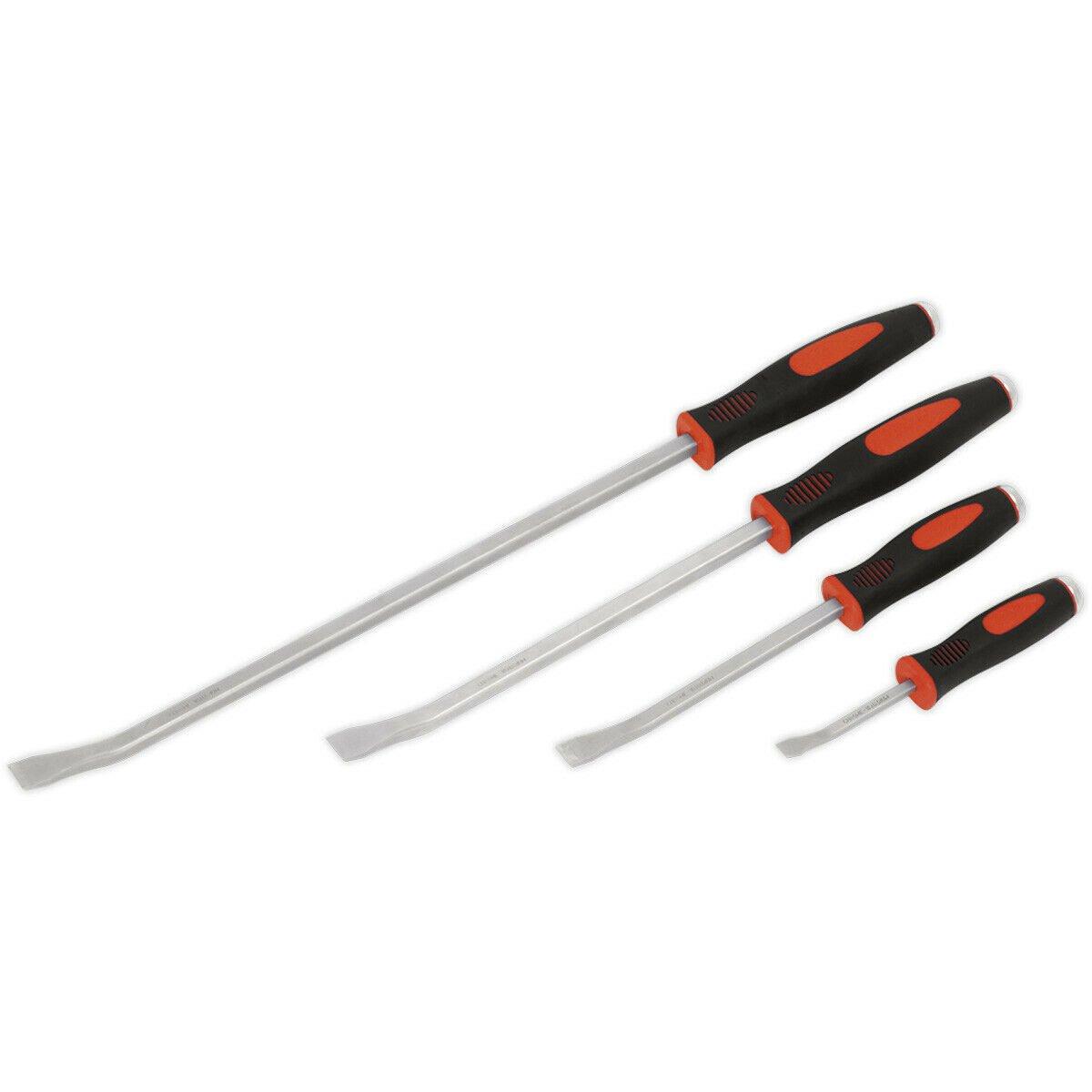 4 Piece Heavy Duty Angled Pry Bar Set - Soft Grip Handles with Hammer Caps