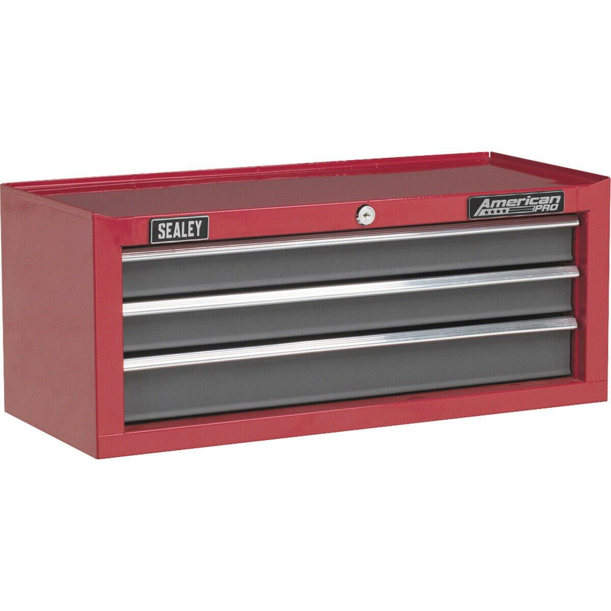 605 x 260 x 250mm RED 3 Drawer MID-BOX Tool Chest Lockable Storage Unit Cabinet