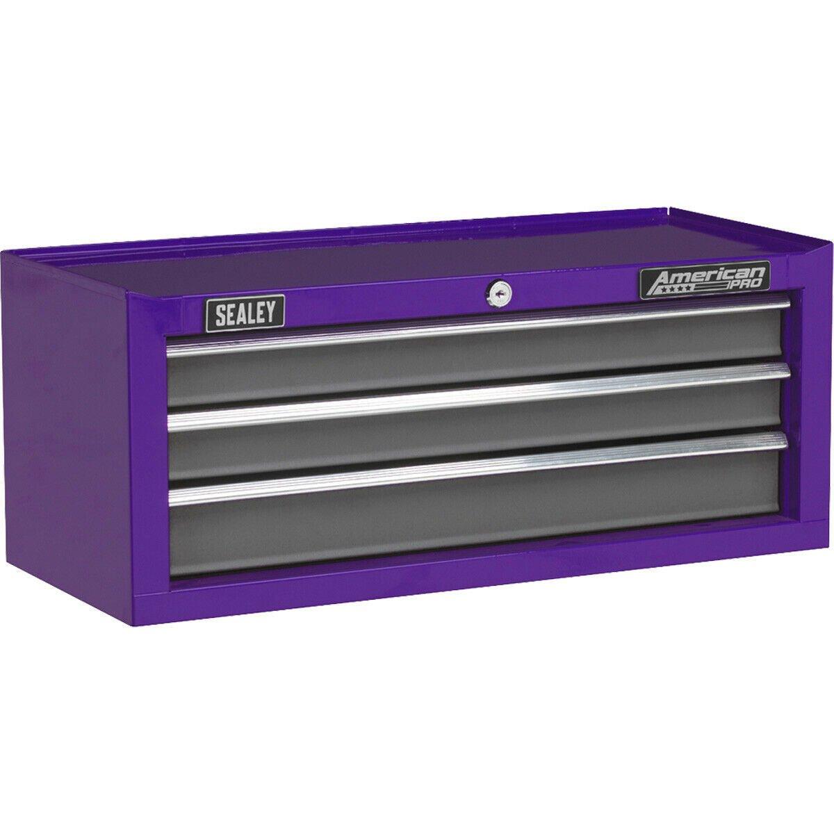 605 x 260 x 250mm PURPLE 3 Drawer MID-BOX Tool Chest Lockable Storage Cabinet