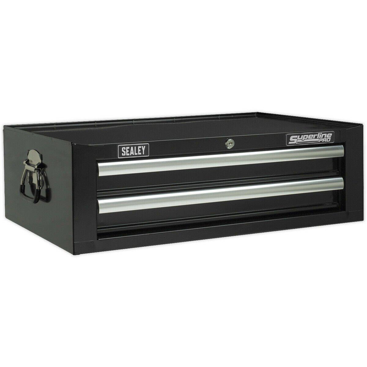 670 x 440 x 210mm BLACK 2 Drawer MID-BOX Tool Chest Lockable Storage Cabinet