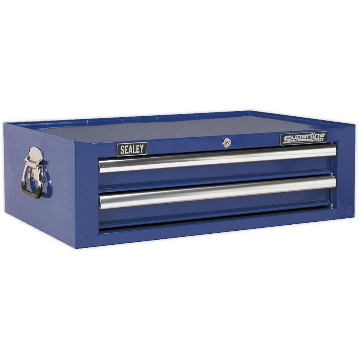 670 x 440 x 210mm BLUE 2 Drawer MID-BOX Tool Chest Lockable Storage Unit Cabinet