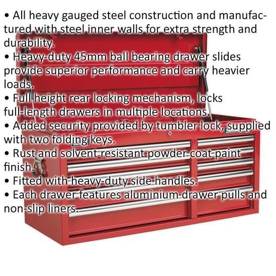 Loops 1025 x 435 x 495mm RED 10 Drawer Topchest Tool Chest Lockable Storage Cabinet 2