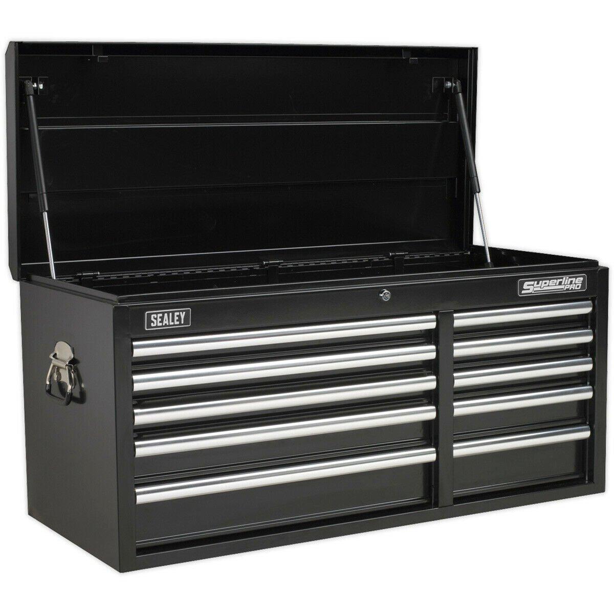 1025 x 435 x 495mm BLACK 10 Drawer Topchest Tool Chest Lockable Storage Cabinet