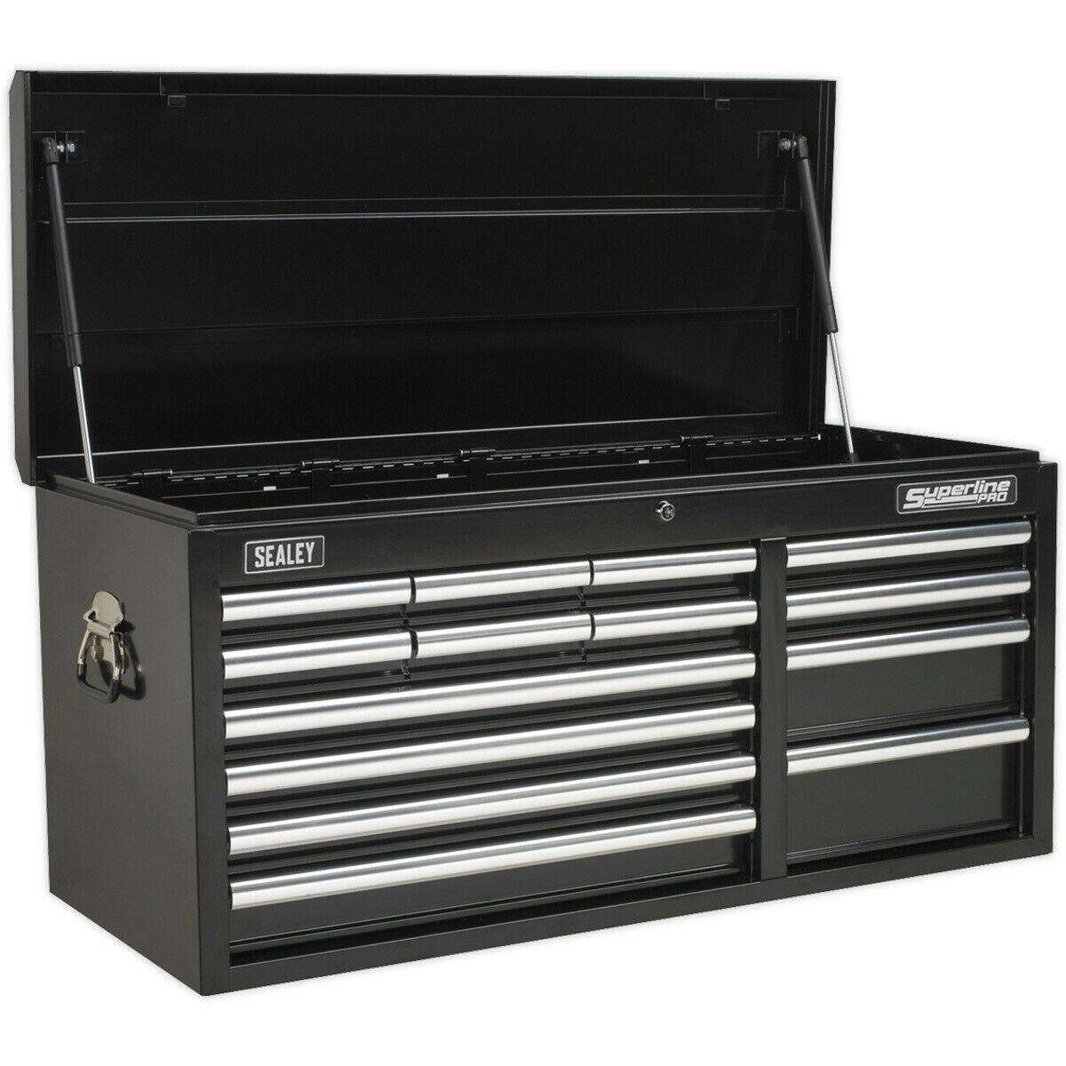 1025 x 435 x 490mm BLACK 14 Drawer Topchest Tool Chest Lockable Storage Cabinet