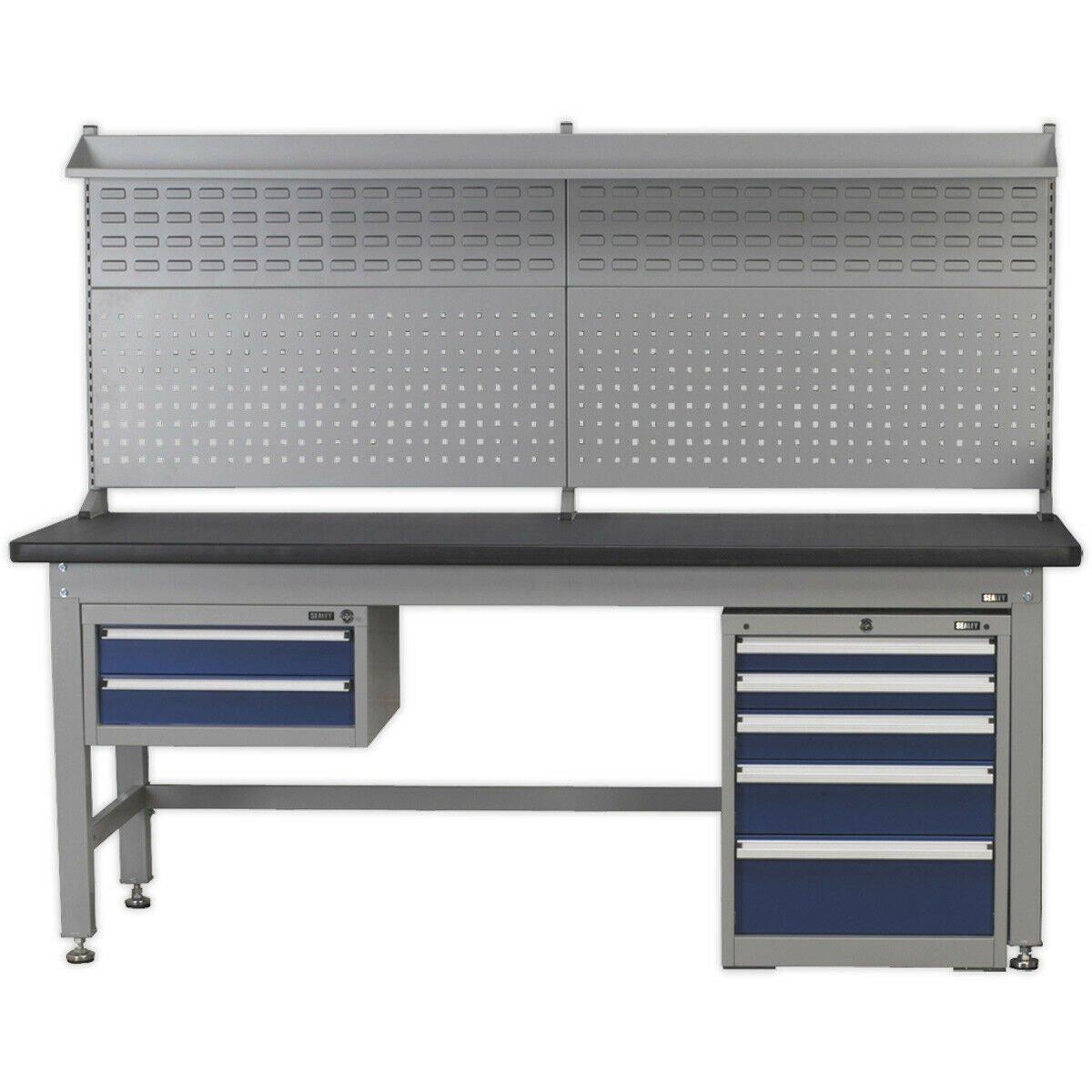 1.8m Complete Industrial Workstation & Cabinet Set - Back Panel Drawers Storage