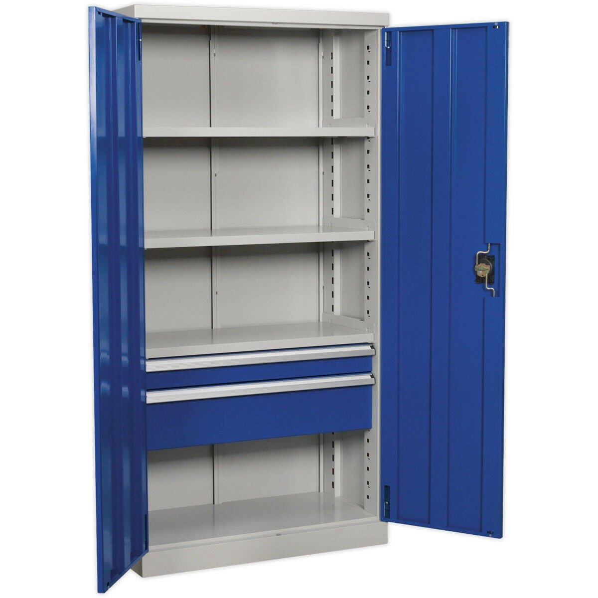 1800mm Double Door Industrial Cabinet - 2 Drawers & 3 Shelves - 3 Point Lock