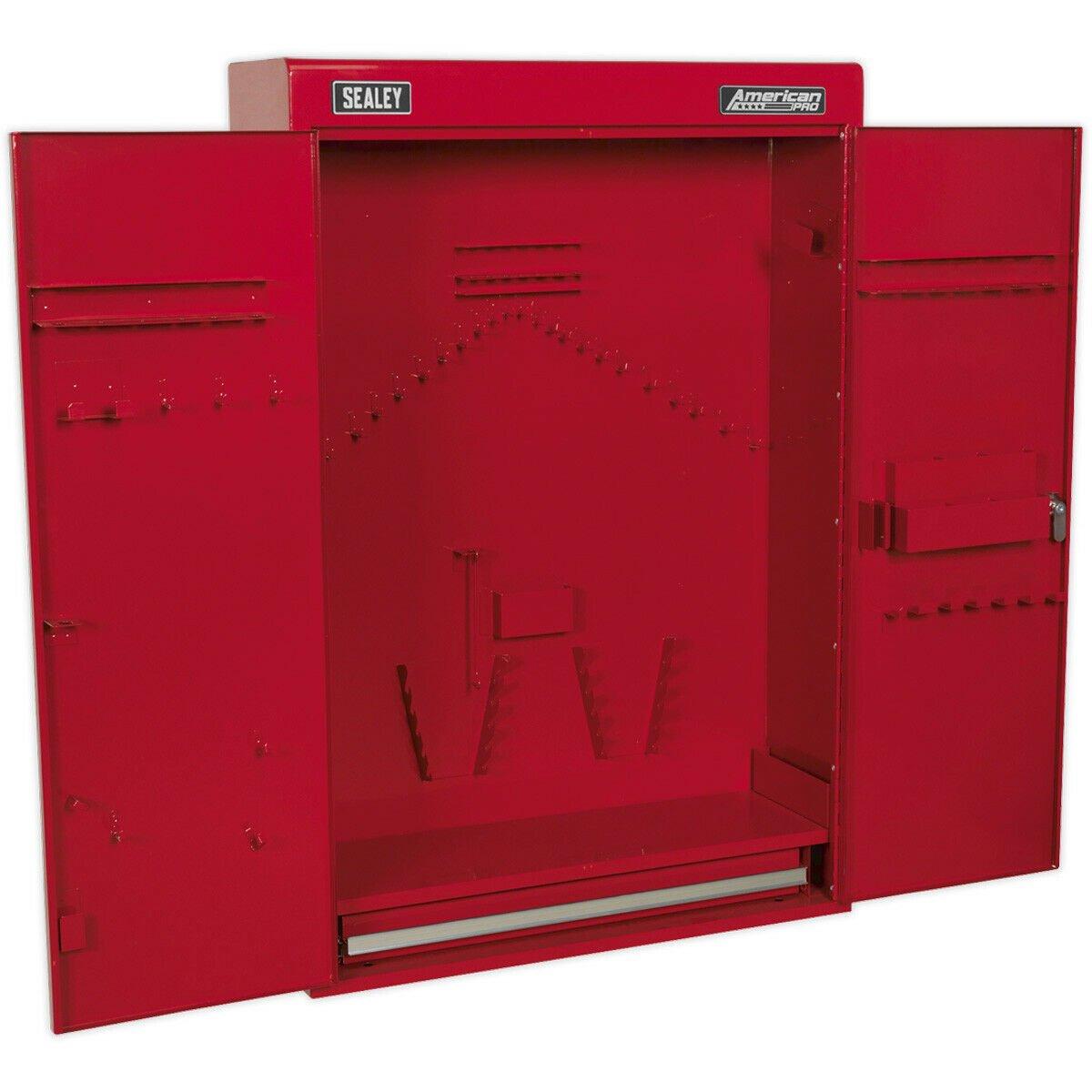 615 x 195 x 900 Wall Mounted 1 Drawer Tool Cabinet - RED - Lockable Storage Unit