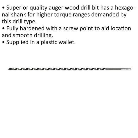 Loops 8 x 460mm Hardened Auger Wood Drill Bit - Hexagonal Shank - Woodwork Timber 2