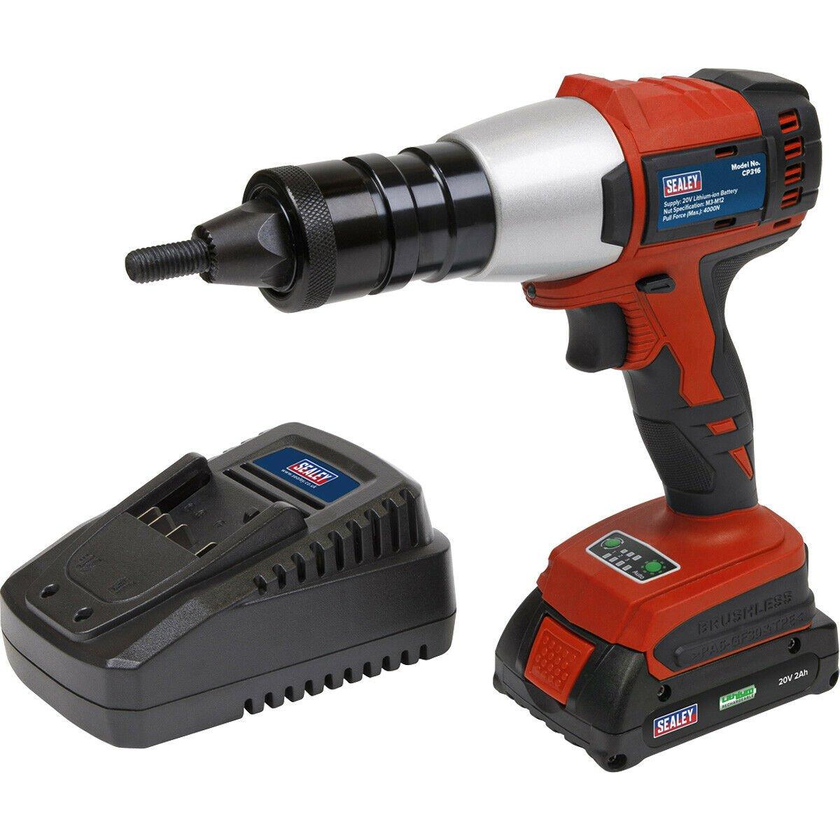 PRO Cordless NUT Riveter 20V 2Ah Lithium Ion Adjustable Nozzle 4000N Power Tool