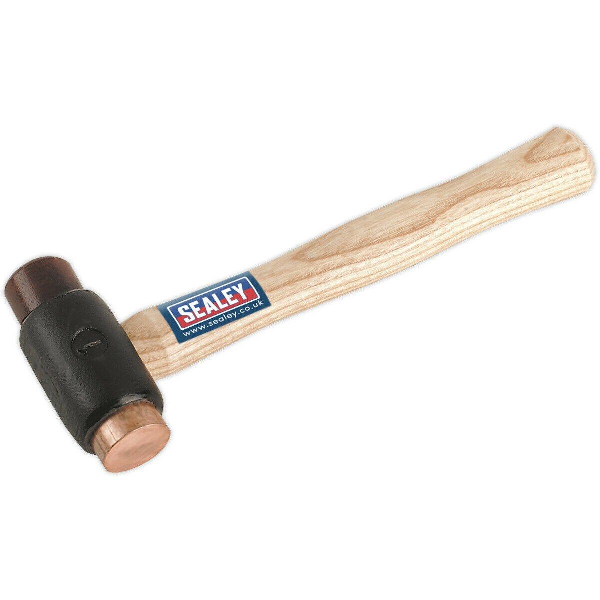 1.5lb Copper and Rawhide Faced Hammer - Hickory Wooden Shaft - Iron Head