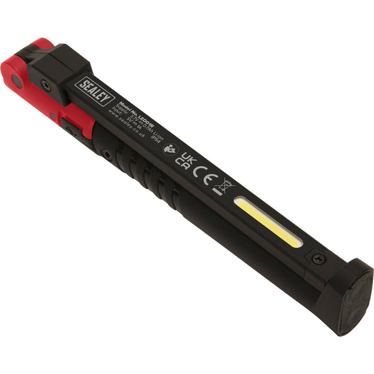 Slim Folding Pocket Light - 2 COB & 1 SMD LED - Rechargeable - Magnetic - Red