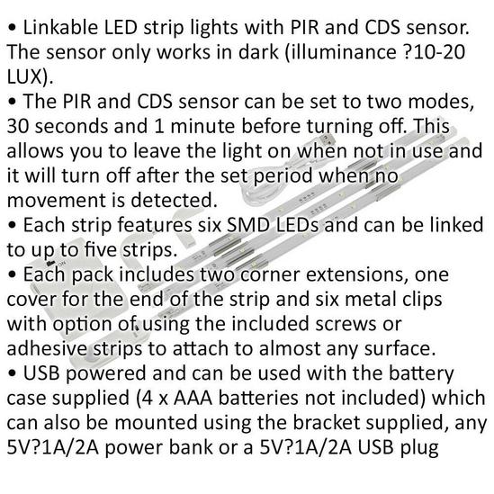 Loops LED Strip Lighting  Pack - PIR & CDS Sensor Detector - USB or Battery powered 2