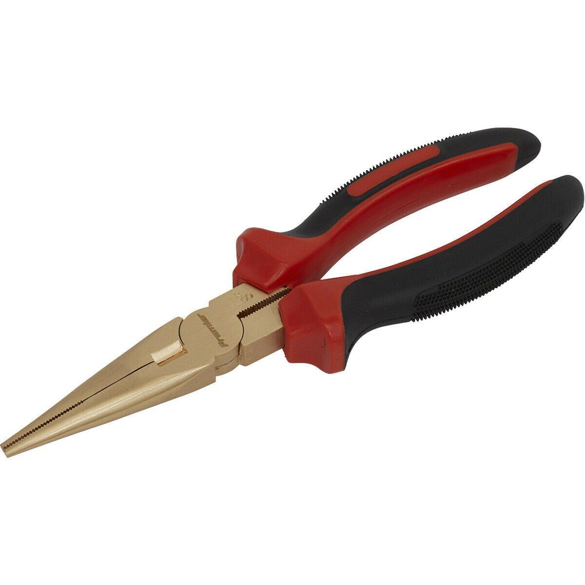 200mm Non Sparking Long Nose Pliers - Serrated Jaws - Beryllium Copper
