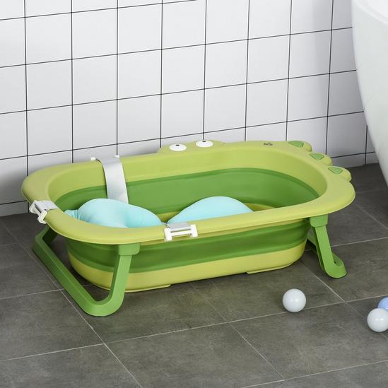 HOMCOM Ergonomic Baby Bath Tub for Toddler with Baby Cushion for 0-3 Years 2