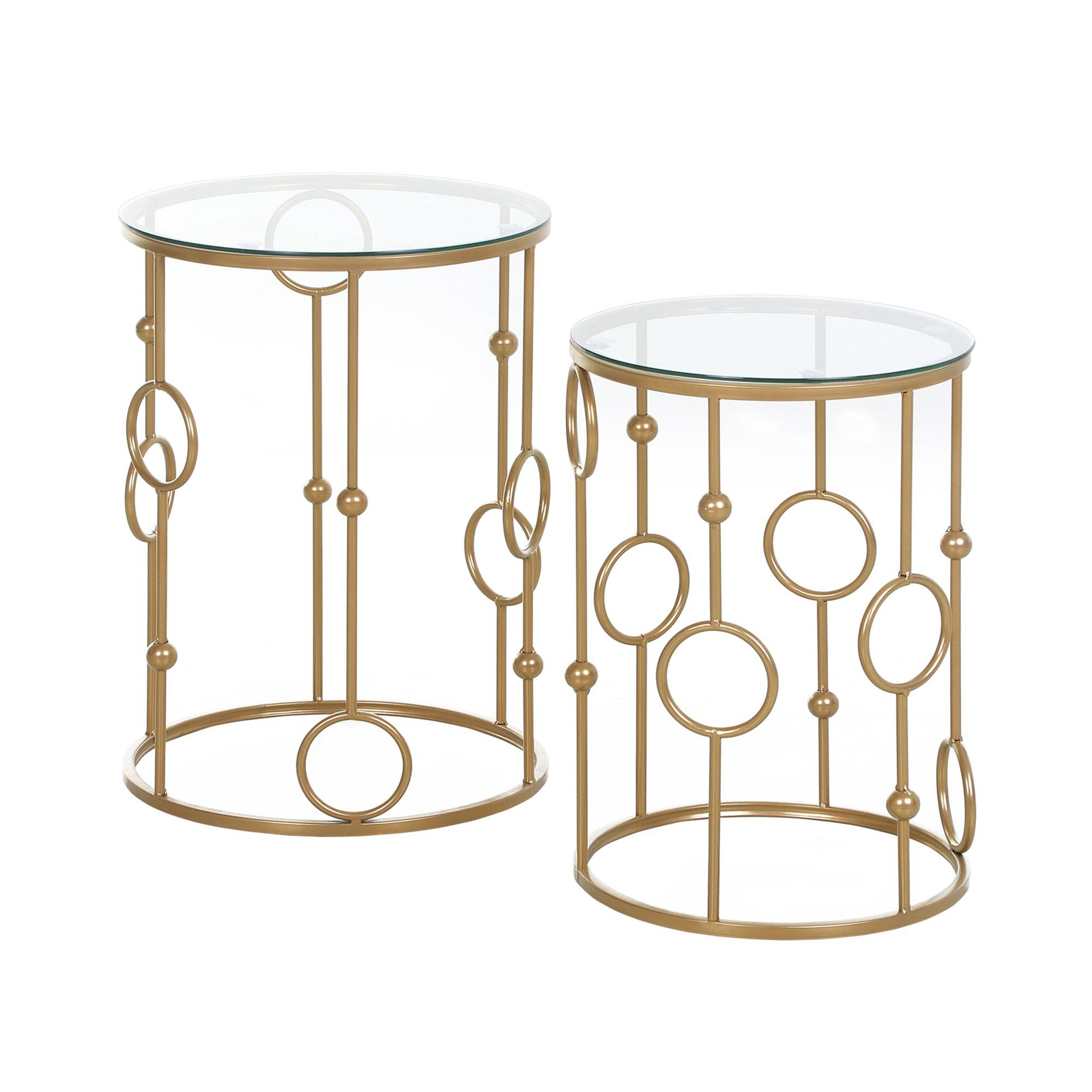 Round Coffee Tables Set of 2 Gold Nesting Side End Tables