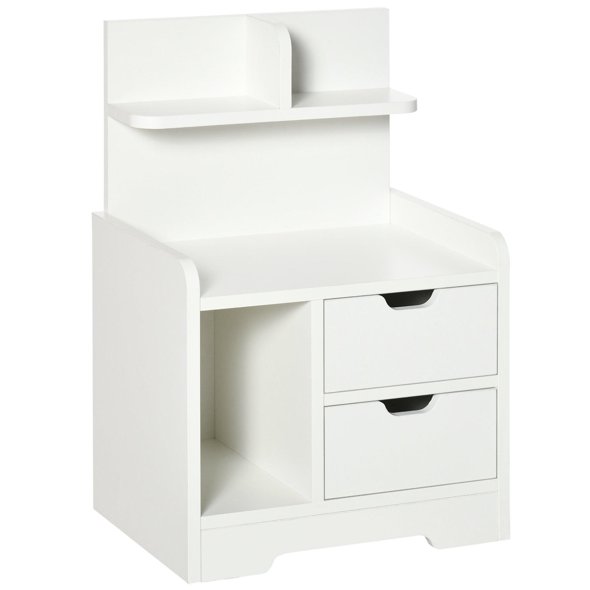 Bedside Table with 2 Drawers and Shelves Storage Organiser Bedroom