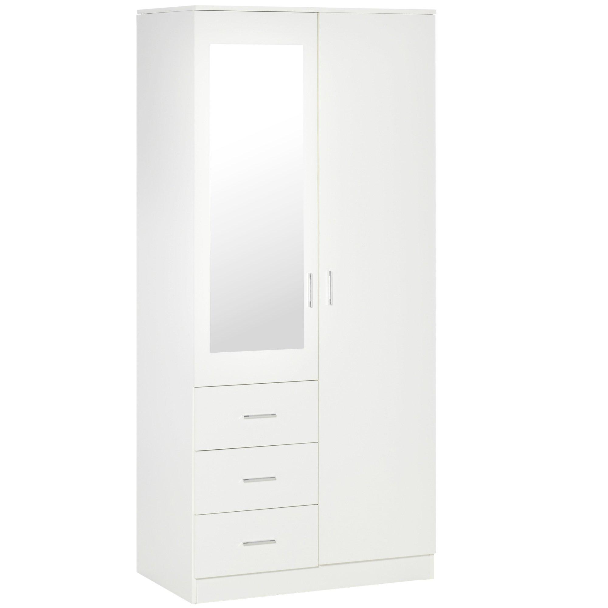 2 Door Wardrobe Adjustable Shelf 3 Drawers Mirror Home Storage 180cm