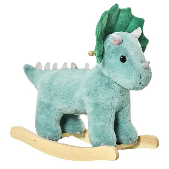 HOMCOM Kid Plush Ride-On Rocking Horse Triceratops Toy Rocker with Sound 1