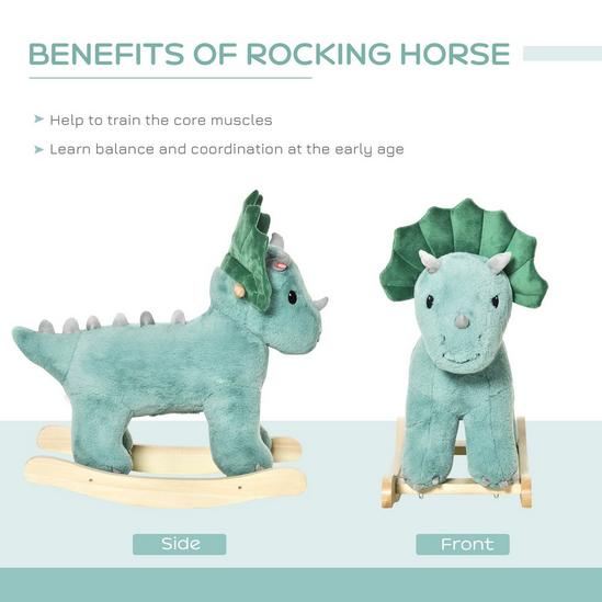 HOMCOM Kid Plush Ride-On Rocking Horse Triceratops Toy Rocker with Sound 6