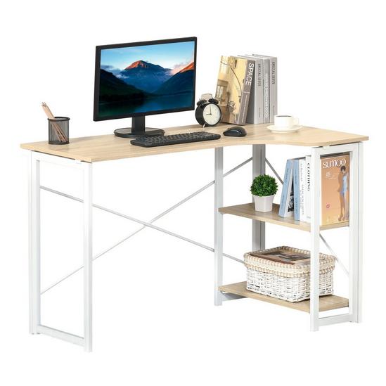 HOMCOM L-Shape Folding Corner Computer Desk with 2 Shelves for Home Office 1