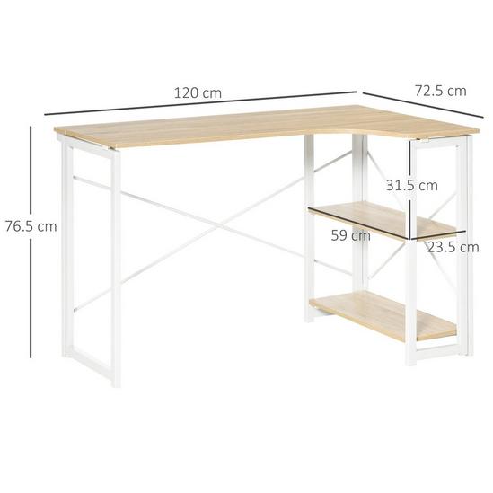 HOMCOM L-Shape Folding Corner Computer Desk with 2 Shelves for Home Office 3