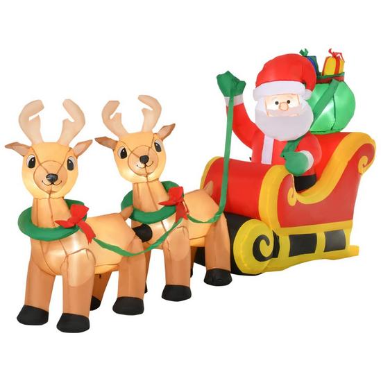 HOMCOM 8ft Christmas Inflatable Santa Claus on Sleigh, LED Lighted Party 1