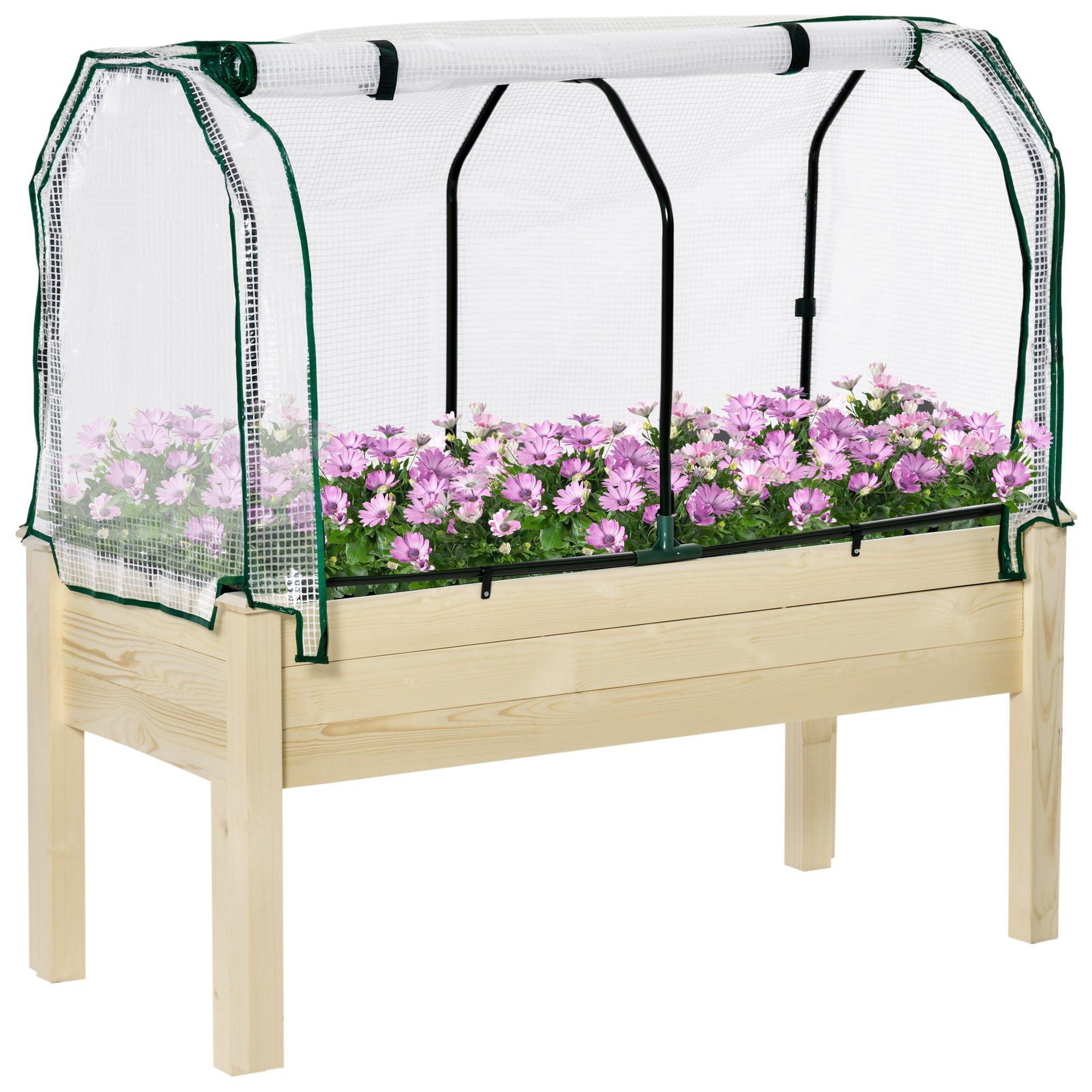 Raised Garden Bed w/ PE Cover Patio Elevated Wood Planter Box