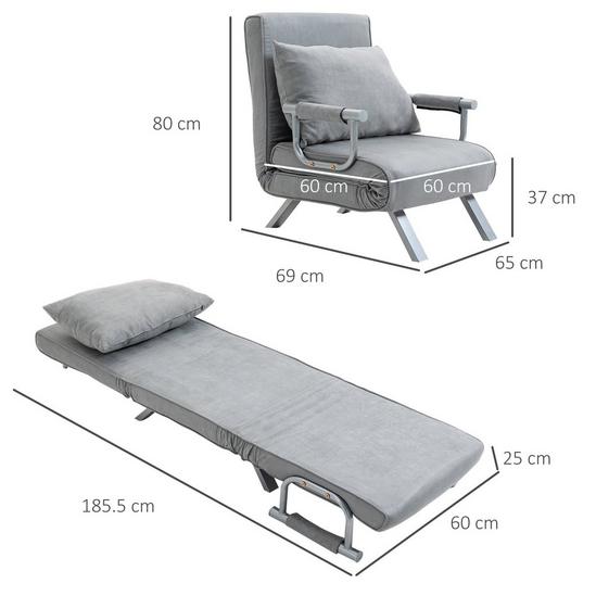 HOMCOM Single Sofa Bed Armchair Sofa Bed Guest Sleeper Lounge with Pillow 3