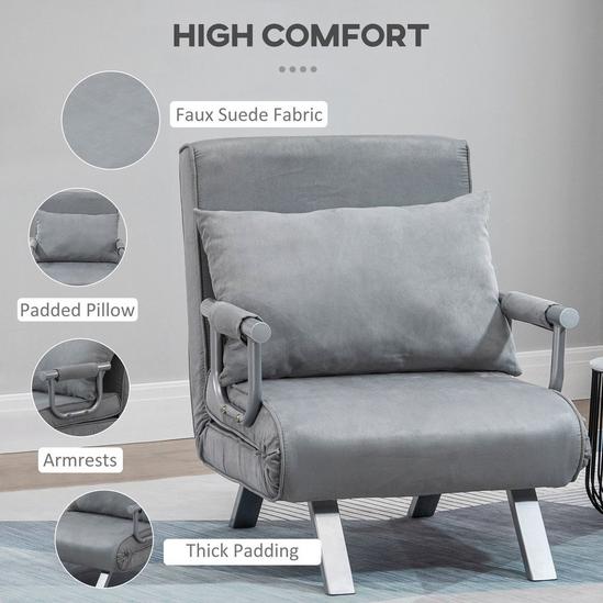 HOMCOM Single Sofa Bed Armchair Sofa Bed Guest Sleeper Lounge with Pillow 6