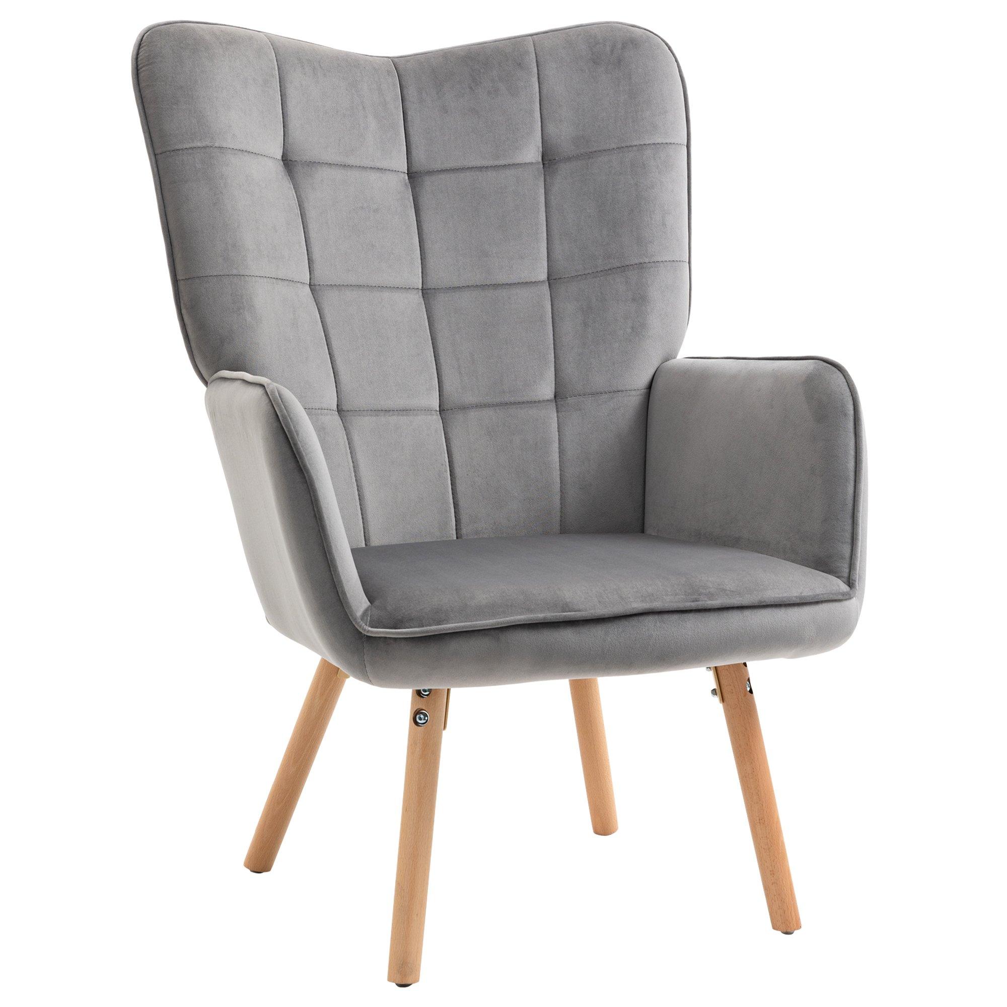 Accent Chair VelvetTufted Wingback Armchair Club Chair with Wood Legs