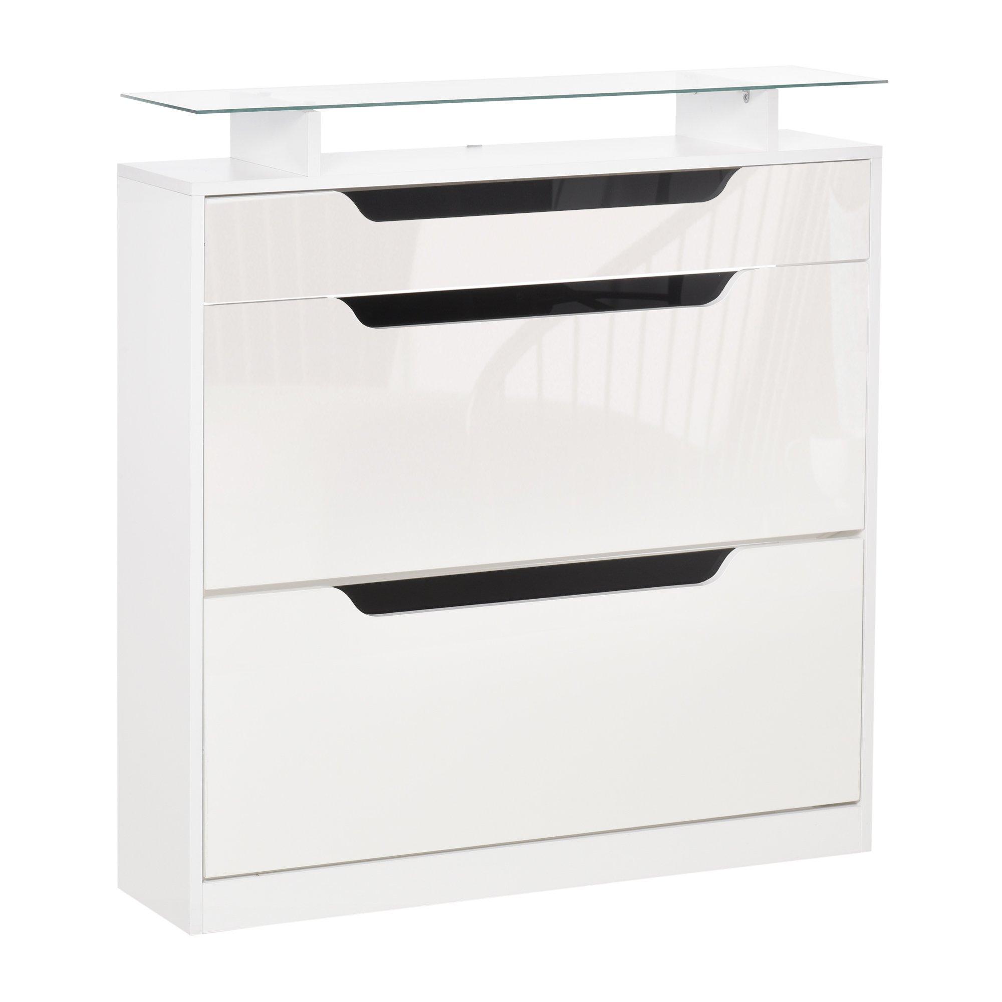 Shoe Cabinet with 3 Drawers Storage Cupboard with Flip Door Glass