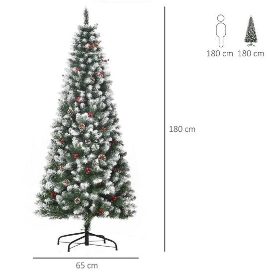 HOMCOM 6FT Artificial Christmas Tree Xmas Pencil Decoration Pinecone Berries 4