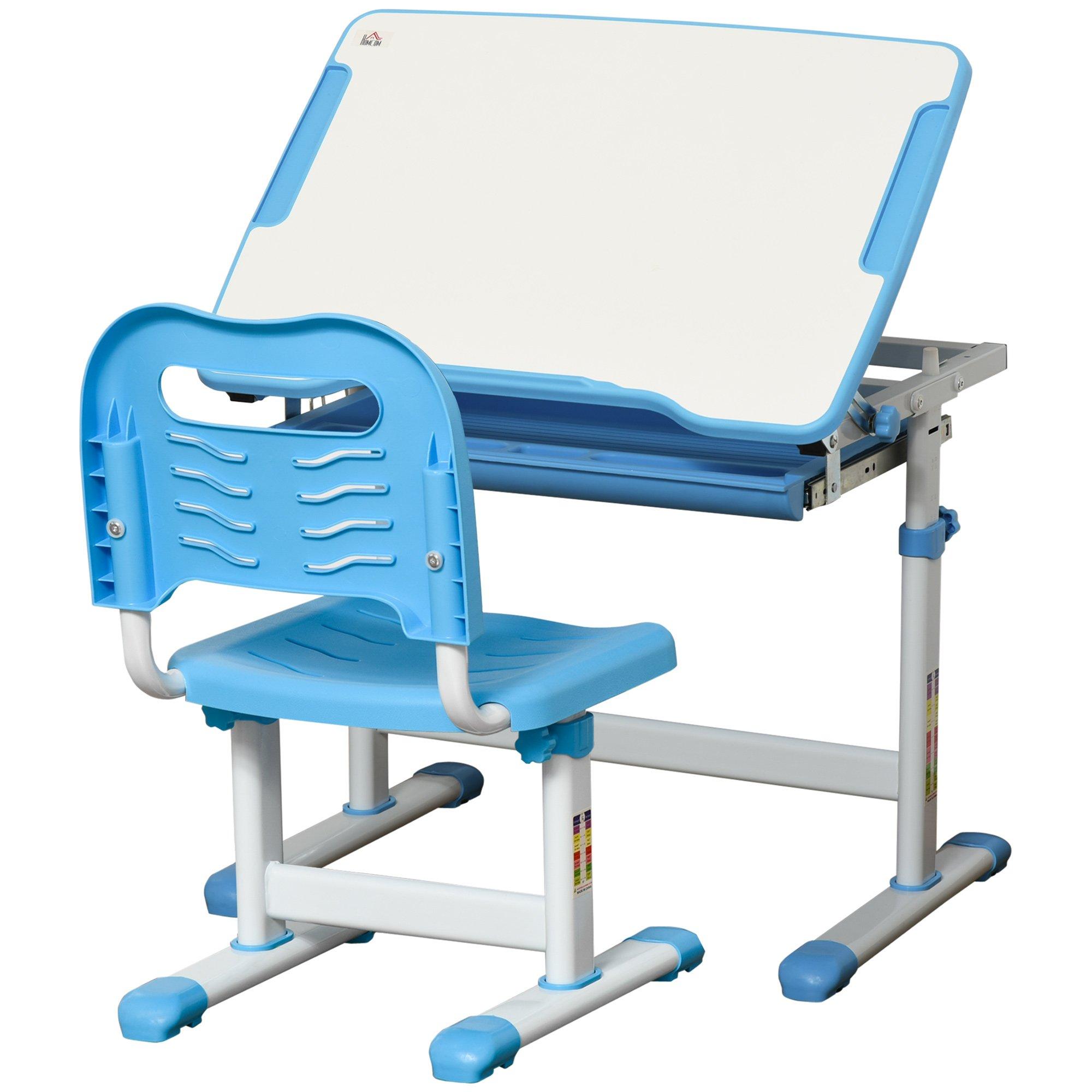 Desk and Chair Set, Height Adjustable Desk with Drawer, Pen Slot, Hook